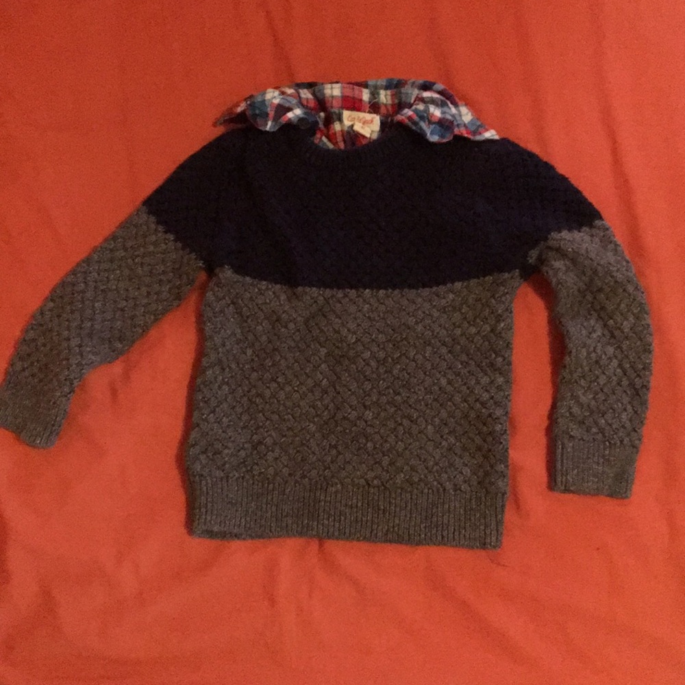 Knitted sweater with a flannel “shirt” look inside